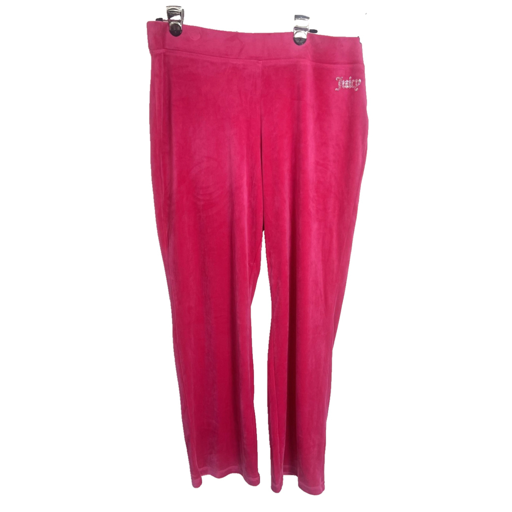 Juicy Couture Hot Pink Velour Rhinestone Logo Track Pants Womens 2XL